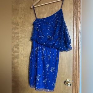 Adrianna Papel size 10 blue dress with sequins and 1 shoulder detail. Worn 1x.